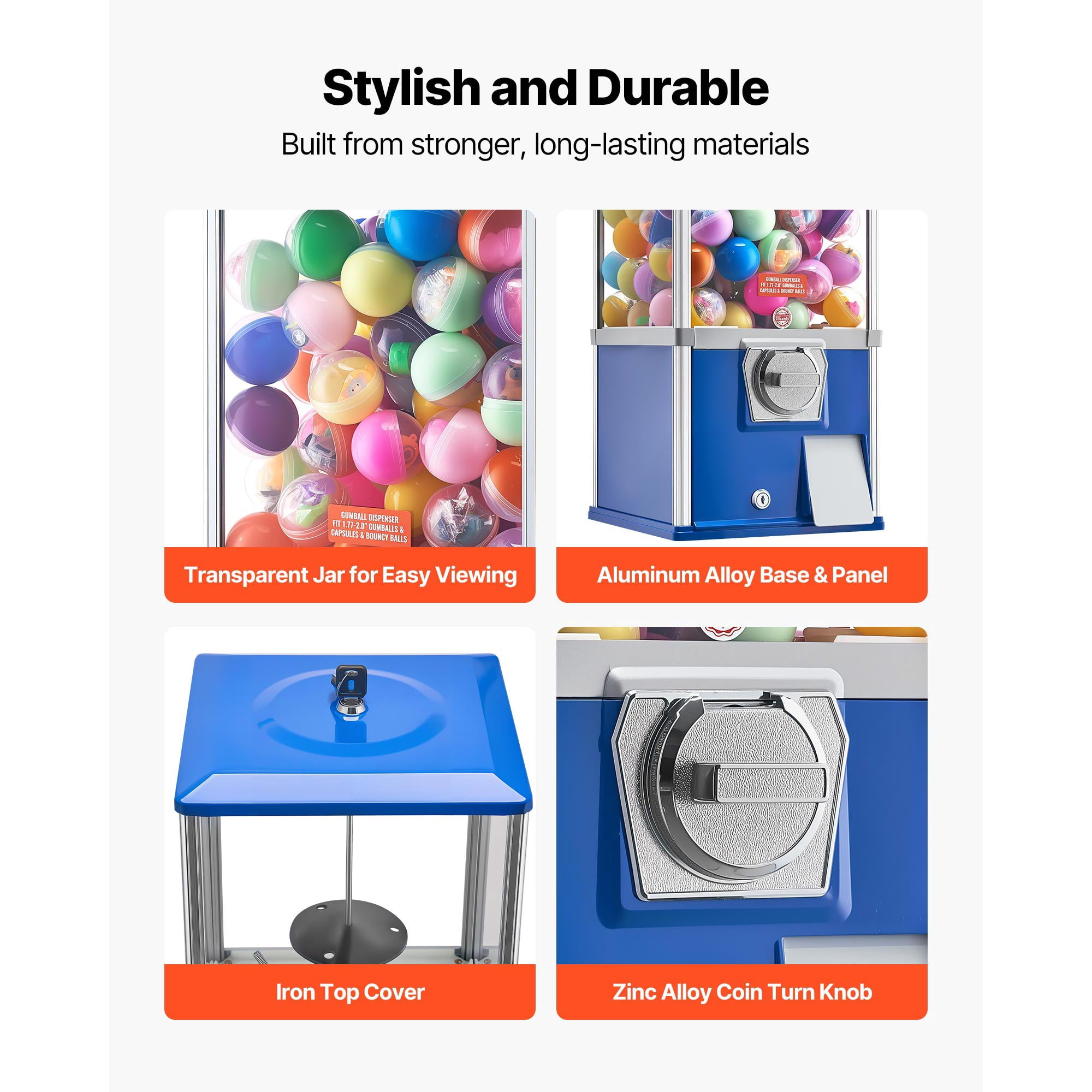 KFFKFF 21-Inch Tall Candy Vending Machine, Coin-Operated Dispenser for Shopping Centers, Supermarkets, Entertainment Venues, and Arcades, Accommodates Up to 180 1.77-Inch Round Candies