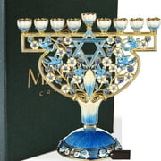 Matashi Hand Painted Enamel Menorah Candelabra with Doves & Flowers Design by