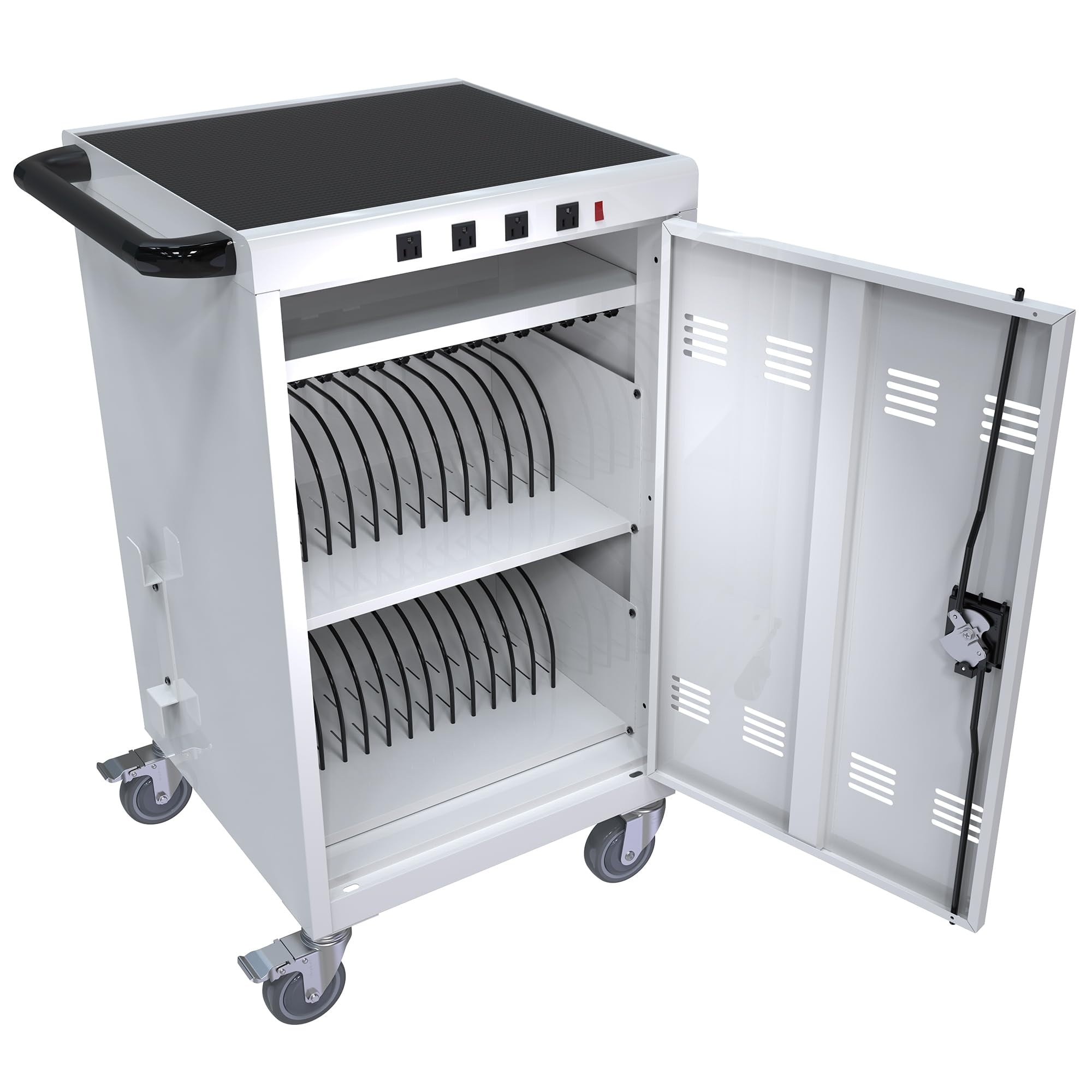 Aukfa 35-Unit Mobile Charging Cart, Classroom Locking Charging Station up to 16-inch Chromebooks and Laptop, White