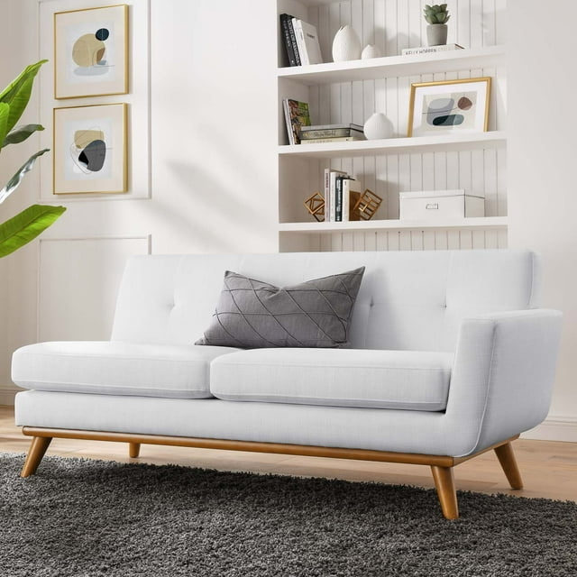Modway Engage Right-Arm Upholstered Fabric and Wood Loveseat in White