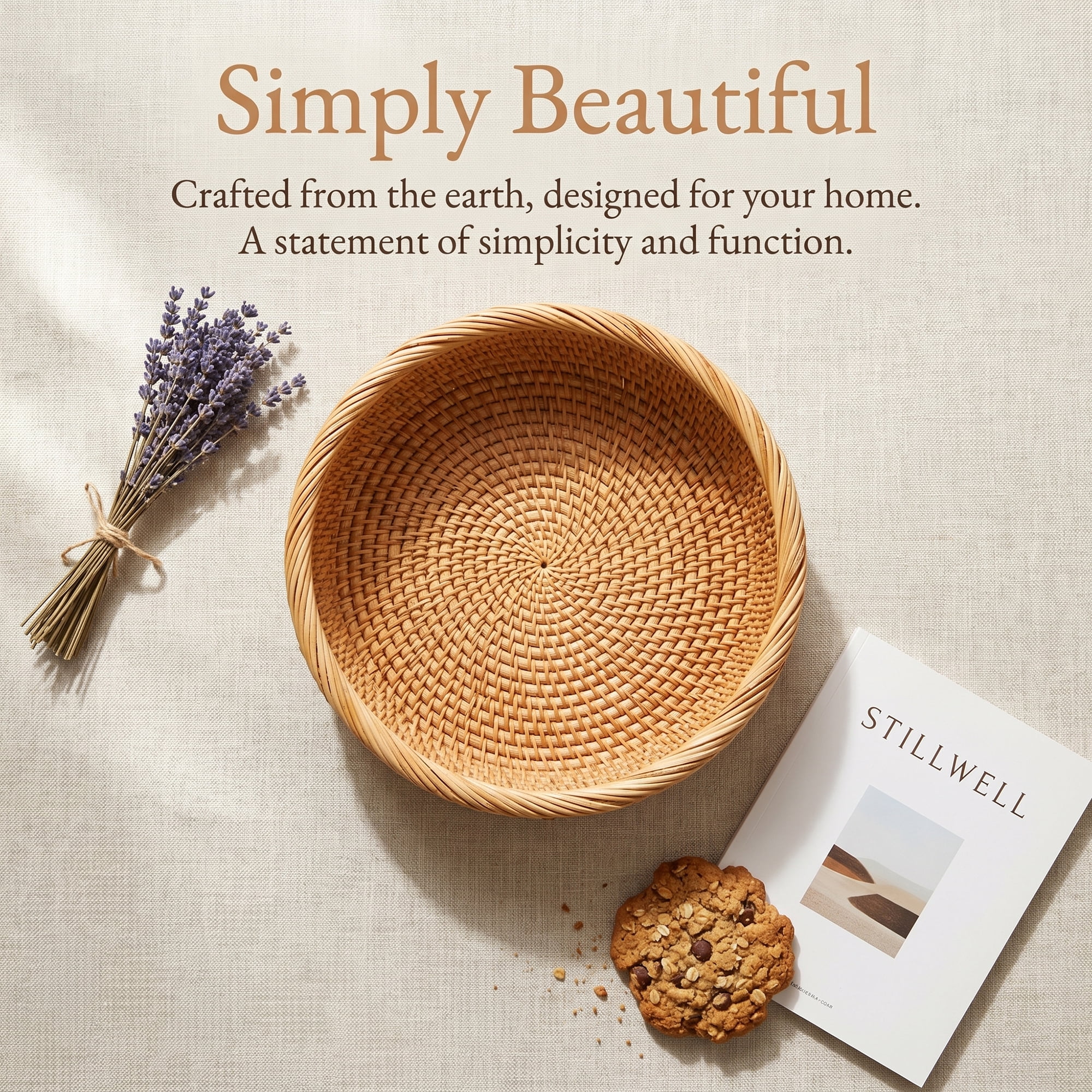 Unique Bargains Handmade Rattan Bowl Round Woven Basket Bamboo Brown 9.4*9.4*3.1inch
