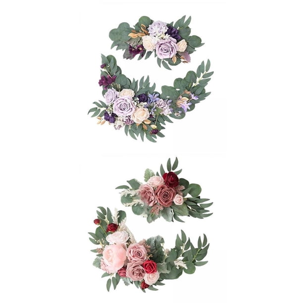 Guirnalda rústica de flores artificiales, telón de fondo floral para decoración de mesa de ceremonia Púrpura Beige Rosa Rojo