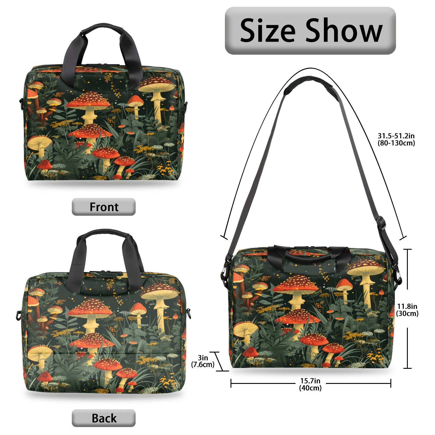 Herdesigns Mushroom Laptop Bag for Women Men, Computer Case Briefcase Messenger Bags, 15-15.6 inch Laptop Sleeve Shoulder Bag