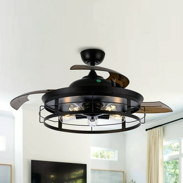 Parrot Uncle 52" Industrial Retractable 3-Blade Ceiling Fan Chandelier with Remote