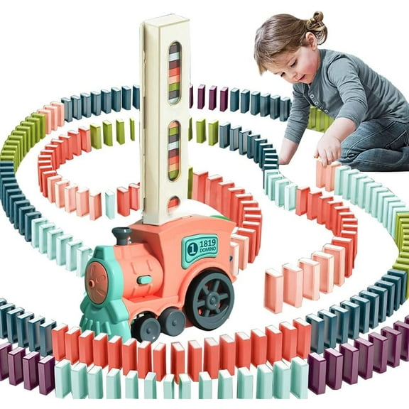 Automatic Domino Train Toy Set, 2025 Upgrade Electric Domino Train Blocks Set, Kids Dominoes Toys Electric Domino Train Set, Creative Educational Toy Game for Boys and Girls