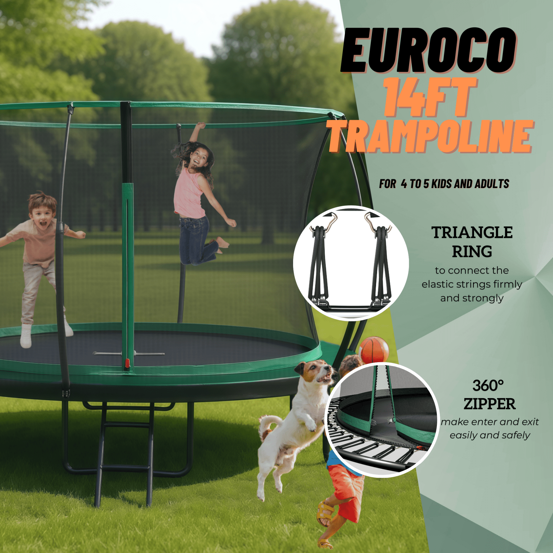 EUROCO 1500LBS Springfree 6FT Trampoline for Kids and Adults, No Gap Outdoor Trampoline for Backyard