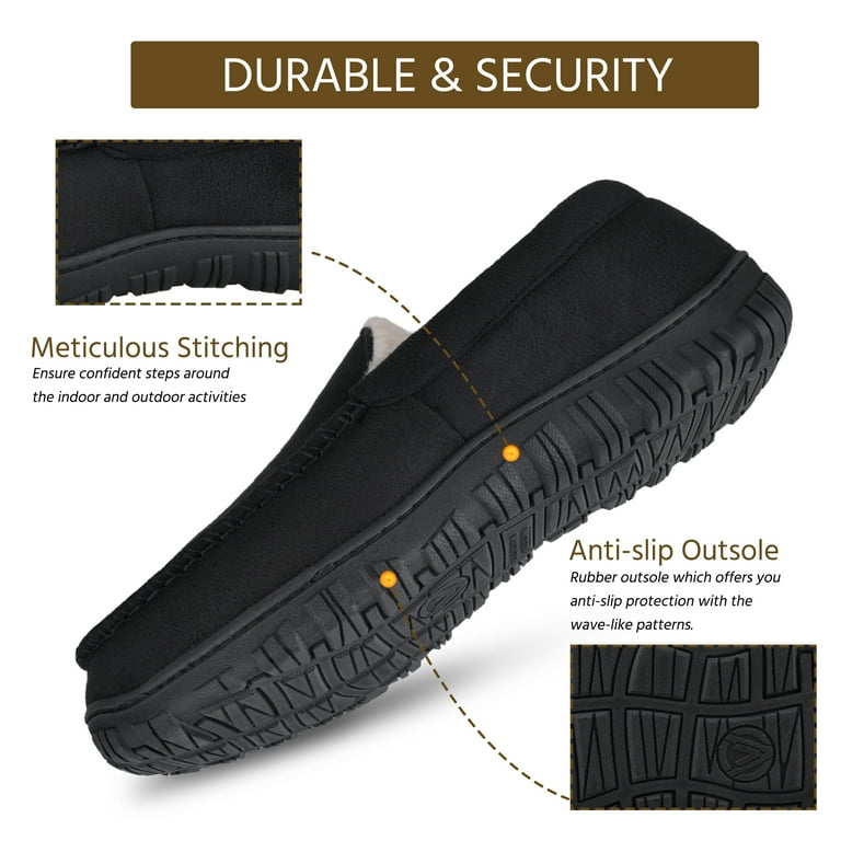 NCCB Mens Slippers House Shoes with Memory Foam Moccasin Slipper Black Size 14