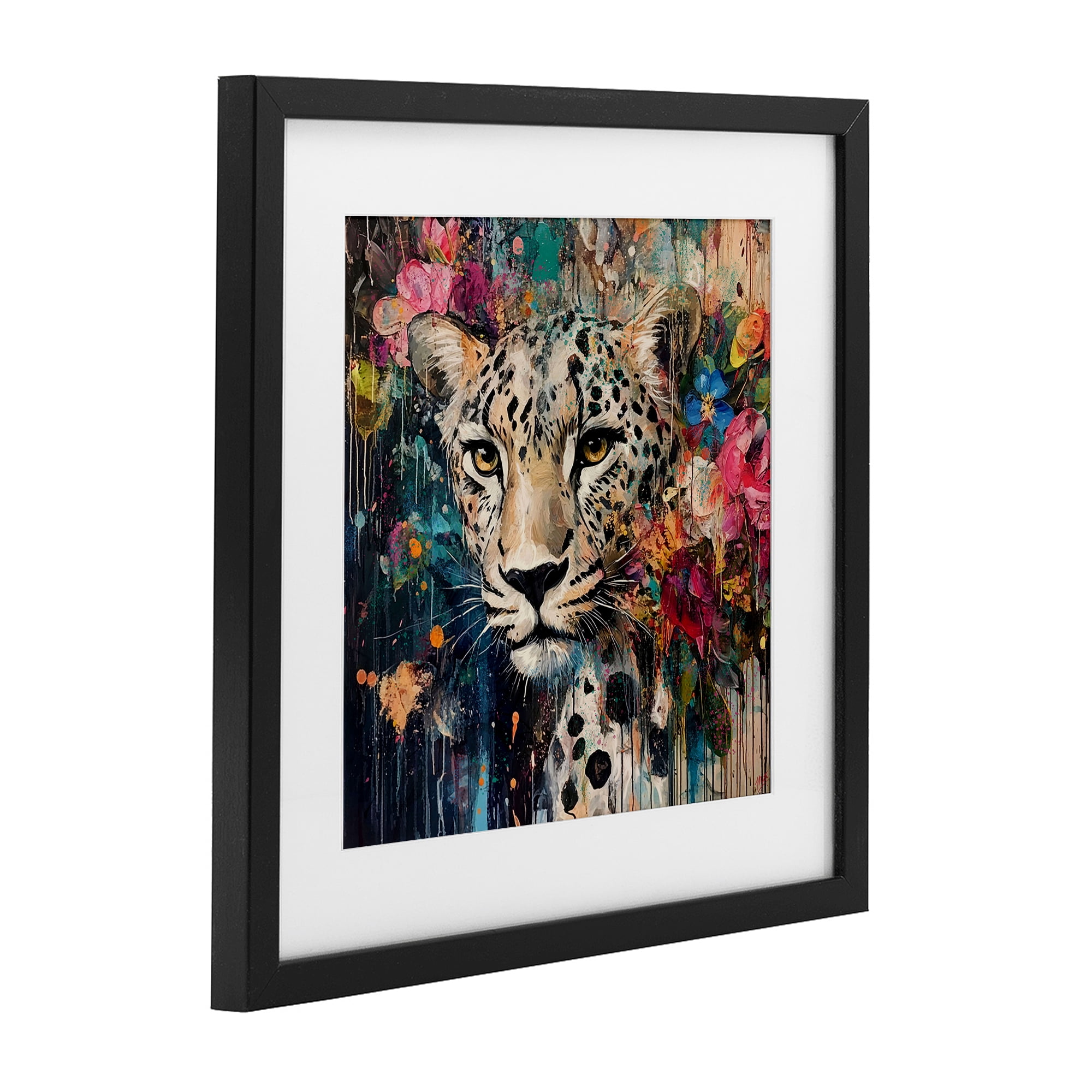 Stupell Industries Cheetah & Exotic Blooms Black Framed Print Under Glass, design by Marta Wiley