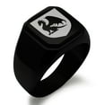 thumbnail image 1 of Stainless Steel Dragon Guardian Coat of Arms Shield Engraved Square Flat Top Biker Style Polished Signet Ring, 1 of 1