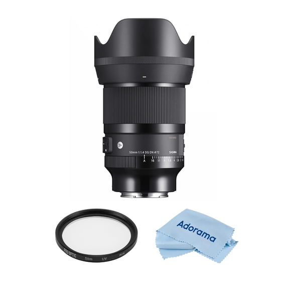 Sigma 50mm f/1.4 DG DN Art Lens for Sony E Bundle with 72mm Multi Coated UV Filter, Microfiber Cleaning Cloth