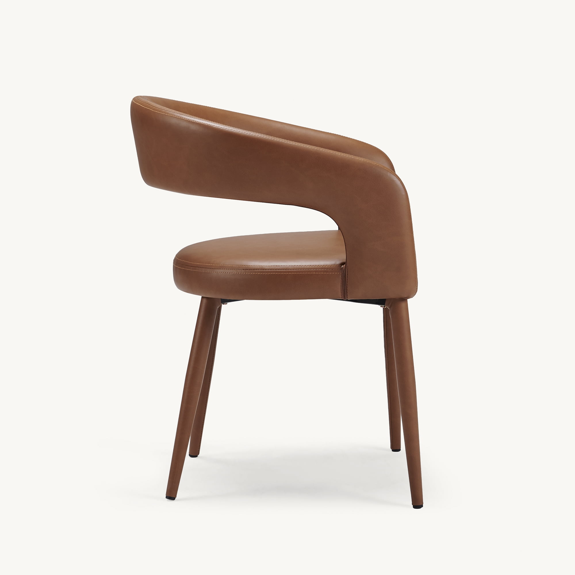 Morden Fort Leather Dining Chairs Set of 2,&nbsp;Easy Clean Barrel Chairs, Modern Upholstered Kitchen Armchair with Metal Frame & Round Back, Orange