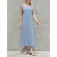 thumbnail image 4 of Cenuakty Women Solid Color Long Dress Solid Color Crew Neck Pockets A-line Dress Summer Casual Beach Party Bohemian Dress, 4 of 9