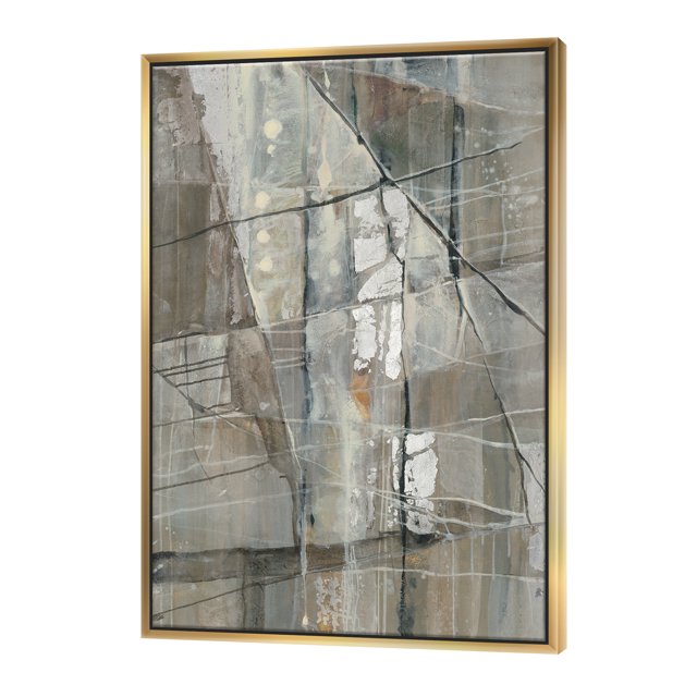 Silver and Beige Abstract Waterpainting - Contemporary Framed Canvas