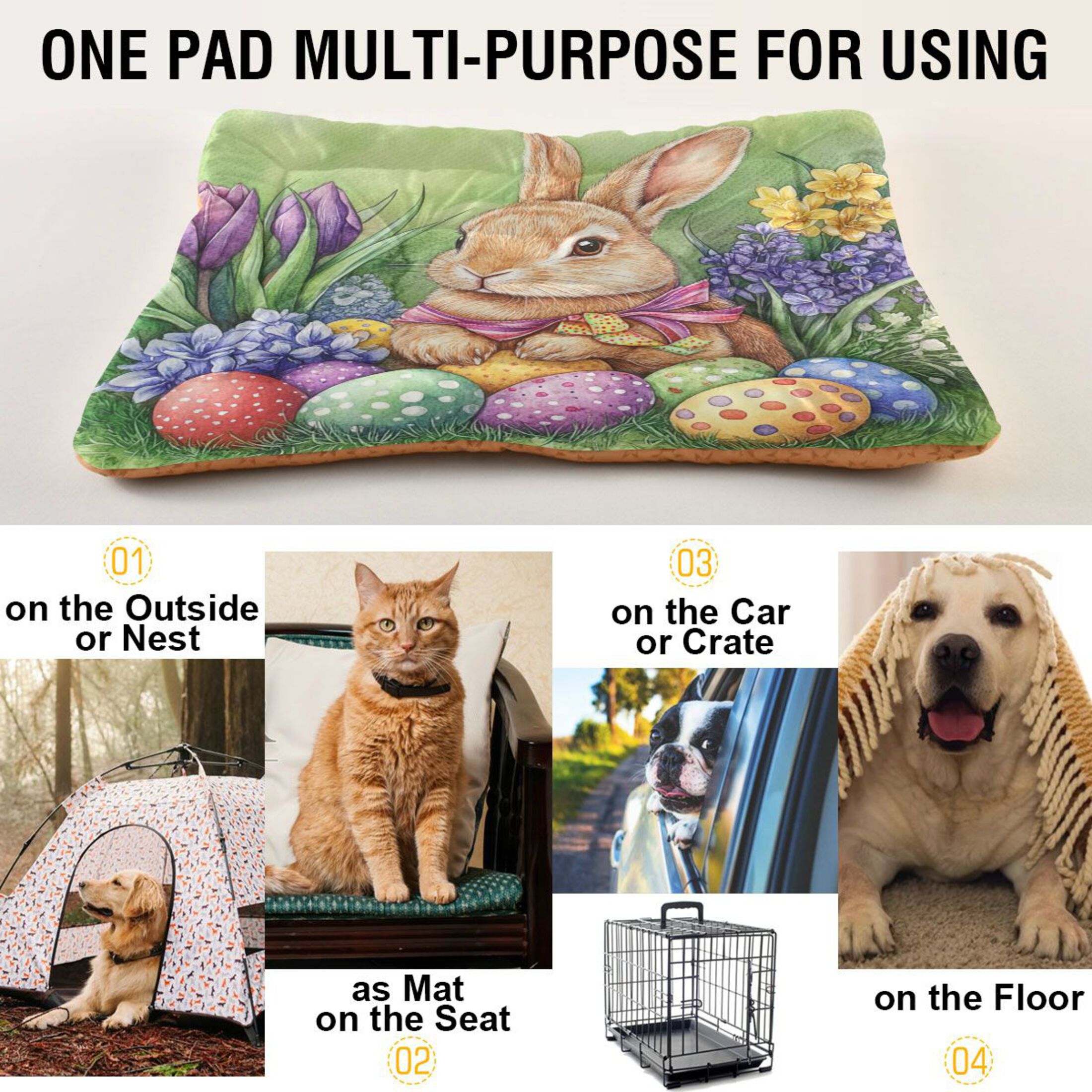 Qxltty Easter Orange Bunny Ped Pad Wear-resistant and Hard to Bite Through Sleeping Pad for Small Medium Large Dogs Winter Pet Bed 36×24in
