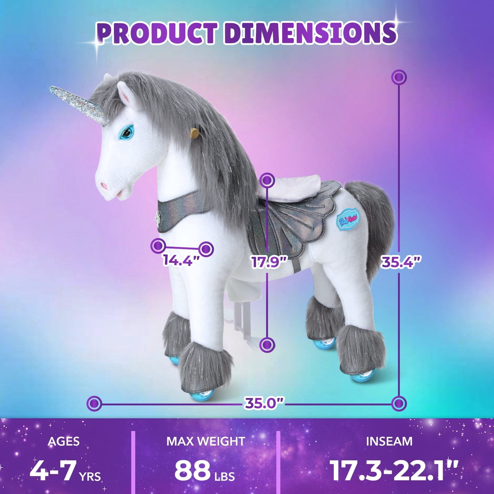PonyCycle Interactive Unicorn Ride-On Toy, Touch Sound, Kid-Powered, Ages 4-7, Gray, Y456