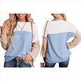 thumbnail image 3 of Camisetas Holgadas Informales de Punto con Cuello Redondo y Larga con Bloques de Color A para Mujer y Azul M, 3 of 6