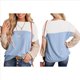 thumbnail image 3 of Camisetas Holgadas Informales de Punto con Cuello Redondo y Larga con Bloques de Color A para Mujer y Azul M, 3 of 6