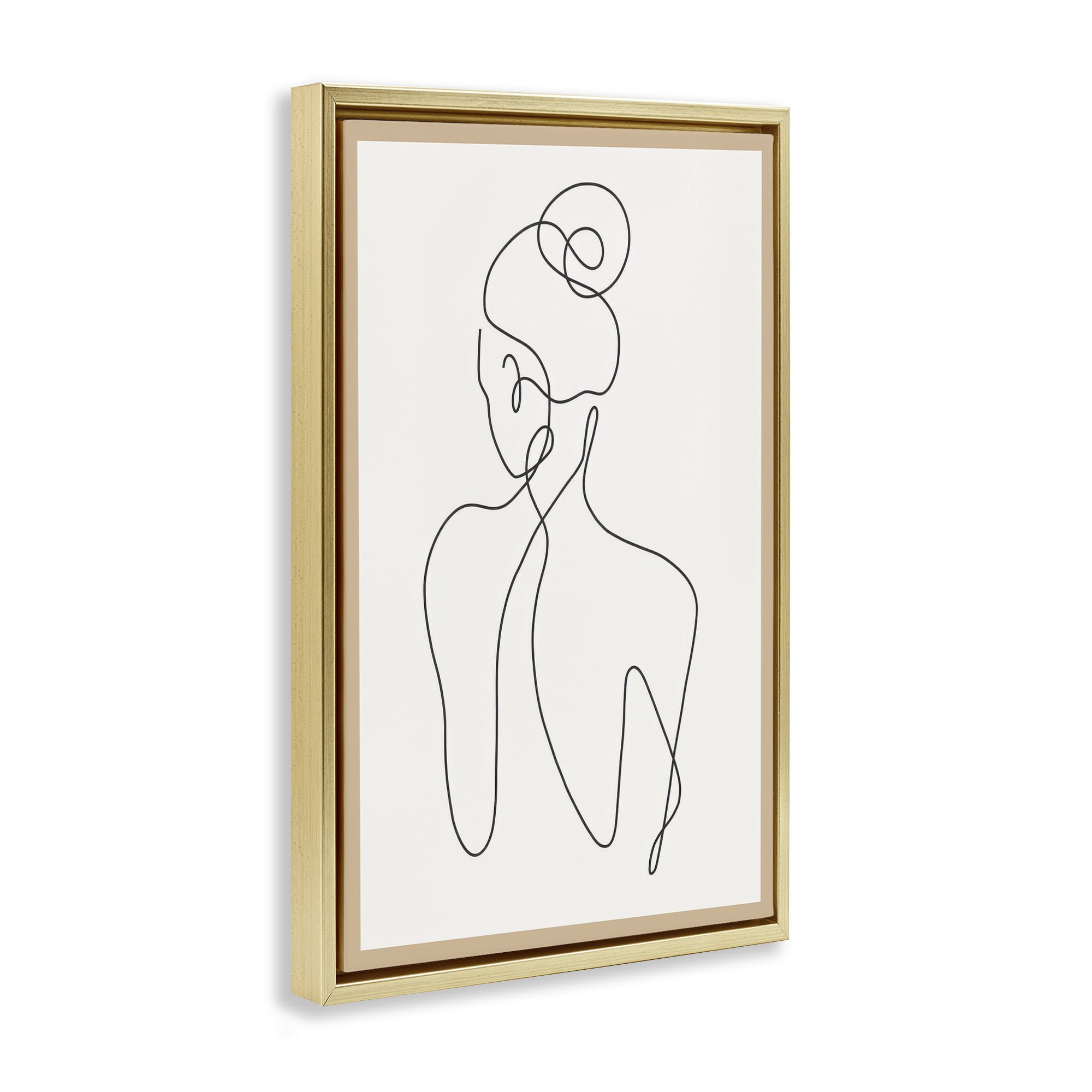 Stupell Industries Minimal Woman Line Drawing People Painting Gold Floater Framed Canvas Art Print Wall Art, 17 x 25