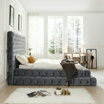 Eleonora King Size Luxurious Upholstered Velvet Bed in Gray Color