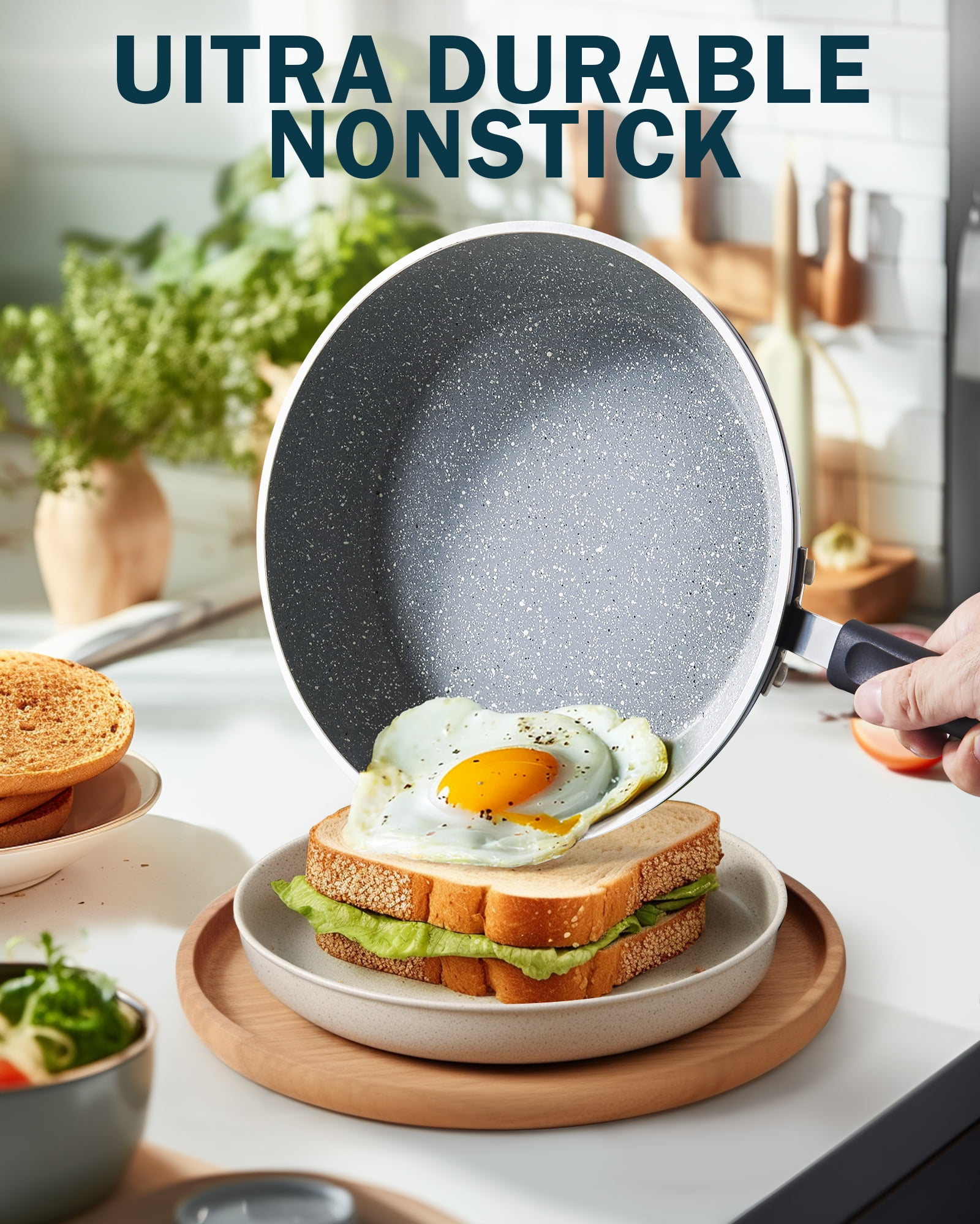 Cook N Home Professional 8/10/12 Inch Heavy Nonstick Frying Pan Set, Skillets with Non-Stick Coating, Induction, Compatible with All Cooktops, 3-Piece, Black/Marble