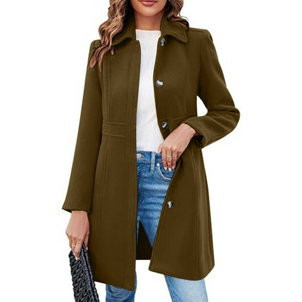 Abrigo informal de manga larga sin capucha y chaquetas para mujer, elegante abrigo de invierno de color liso con solapa y manga larga, chaqueta de lana estilo guisante, blusa para mujer