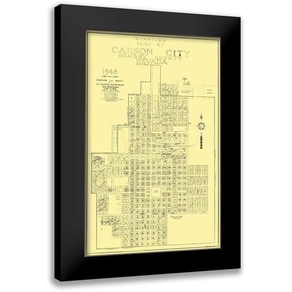 Curtis 13x18 Black Modern Framed Museum Art Print Titled - Carson City Nevada Plat - Curtis 1948