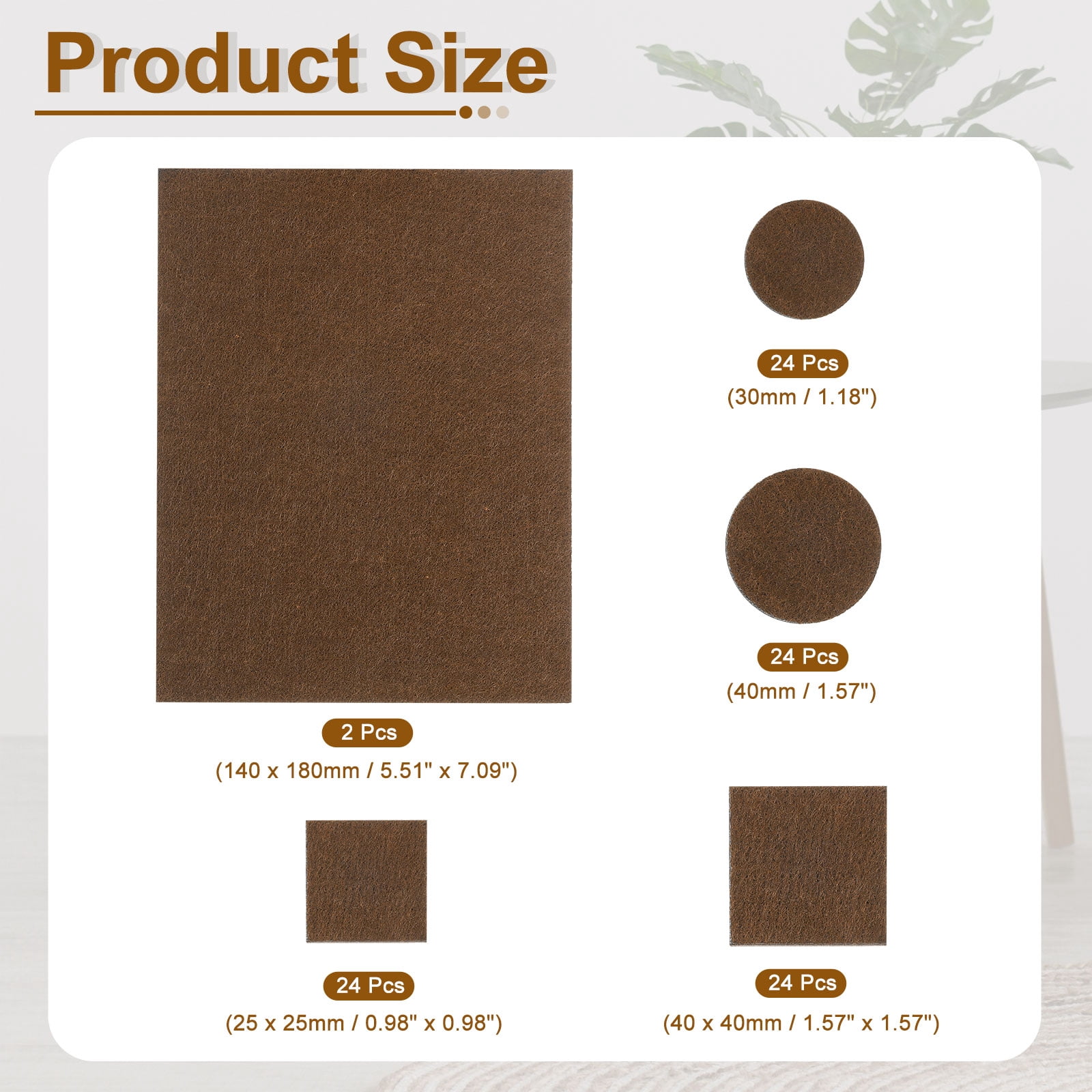 98Pcs Felt Furniture Pads, Pure Wool Felt Furniture Feet Wood Floor Protectors Self Adhesive for Protecting Hardwood Floors, Table Legs and Chair Legs, Brown