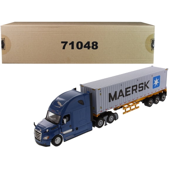 Freightliner New Cascadia Blue w/Skeleton Trailer & 40' Dry Goods Sea Container "MAERSK" 1/50 Model by Diecast Masters