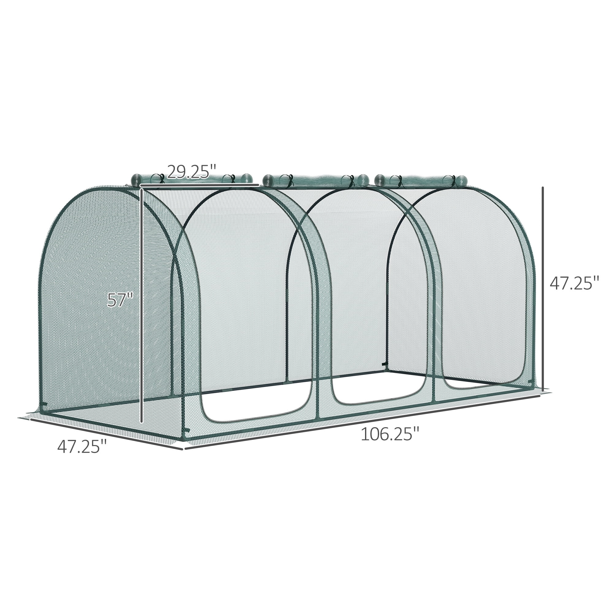 9' x 4' Crop Cage, Plant Protection Tent with Three Zippered Doors, Storage Bag and 6 Ground Stakes, for Garden, Yard, Lawn, Green