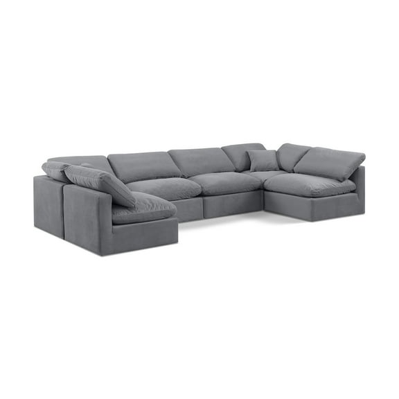 Meridian Furniture Indulge 199" Velvet U-Shaped Modular Sectional in Gray