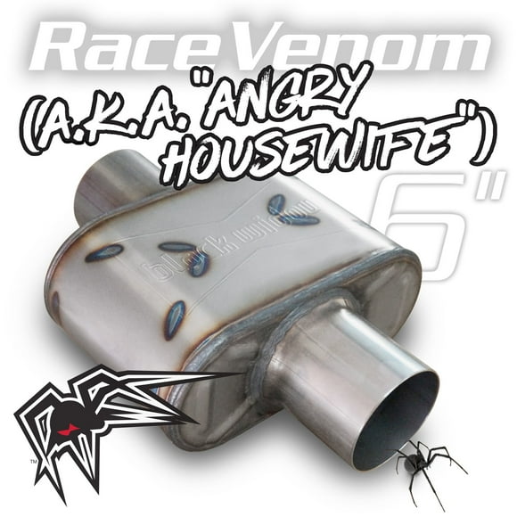 Black Widow Exhaust Exhaust Muffler BWAHW30-C Angry Housewife; Oval; Stainless Steel Case; Single 3 Inch Center Inlet; Single 3 Inch Center Outlet