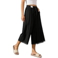 thumbnail image 2 of Women's Cotton Linen Palazzo Pants Solid Color High Waisted Drawstring Casual Pants Wide Leg Elastic Waist Summer Beach Lace Capris with Pockets, 2 of 9