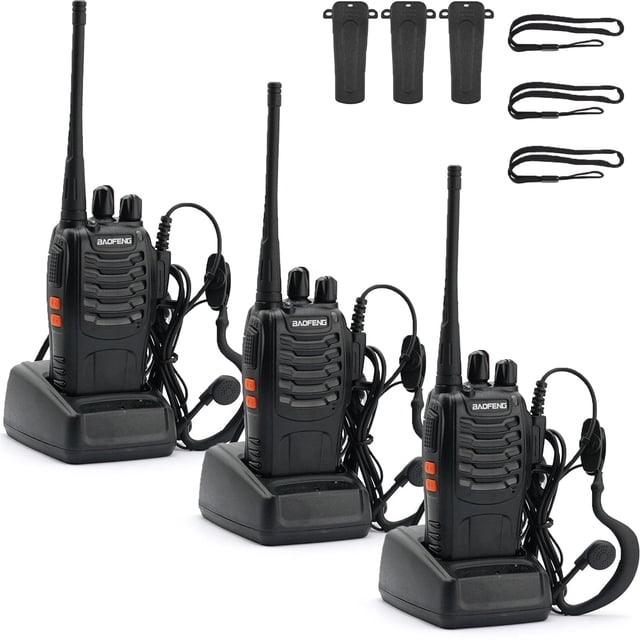 Walkie Talkies BAOFENG 888S de largo alcance, 3 km, con auriculares, paquete de 3
