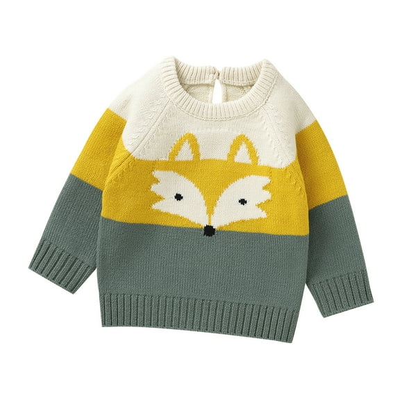 Utlike Girls Knit Sweater Toddler Cartoon Patchwork Color Block Knit Sweaters Thermal Sweatshirt Long Sleeve Shirt Knitted Fall Winter Casual Top Activewear Size 12 Months-18 Months