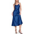 thumbnail image 2 of CURVOSPORT Vestido de Satén para Mujer con Tirantes Espagueti y Escote en V, Elegante Vestido Maxi Deslizante M Azul Real, 2 of 6