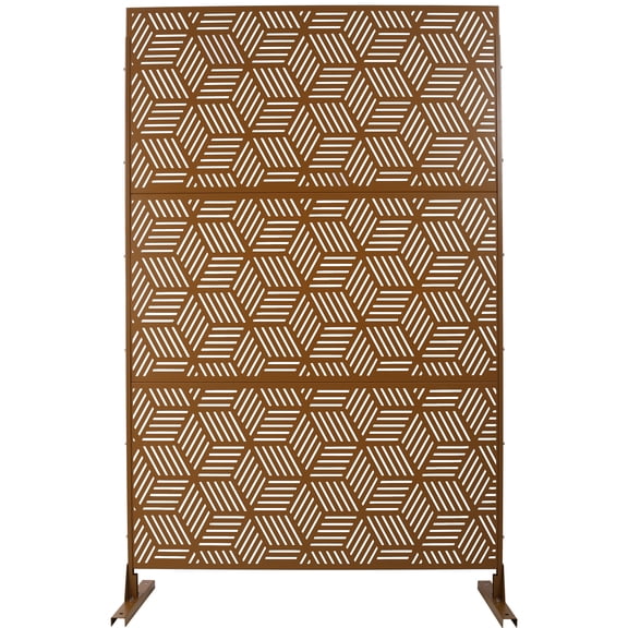 LiviNest Metal Privacy Screen for Patio: 76"H Freestanding Privacy Fence - 1-Hour Setup & Weather-Resistant for Deck Balcony Garden - Brown Geometric Design