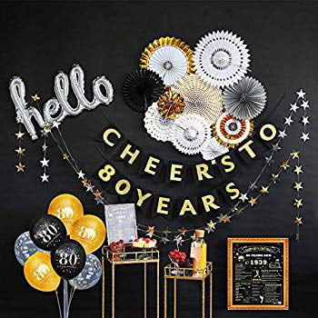 Sparkling Celebration 80 Hanging Swirls Tuoyi 80th Birthday Party Decorations KIT Cheers to 80 Years Banner Perfect 80 Years Old Party Supplies 80th Anniversary Decorations 