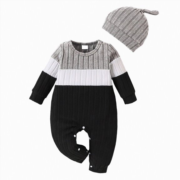 9-12 Months Newborn Baby Ribbed Long Sleeve Romper & Knotted Hat Set Fall Winter Casual Jumpsuit Outfits 1 18 Months