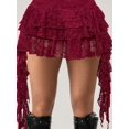 thumbnail image 7 of Burgundy Lace Tiered Ruffle Asymmetrical Mini Skirt With Built-In Safety Shorts, 7 of 7