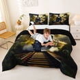 thumbnail image 3 of Castle Fairy Jungle Steam Train Full Size Comforter Sets 3 Pieces for Teens, Palm Tree Art Bedding Sets for Bedroom, Black Green,Black Reversible, 3 of 6