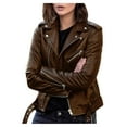 thumbnail image 1 of Long Sleeve Shirts for Women Cool Faux Leather Jacket Zipper Fitted Coat Fall Jacket Tee Tops, 1 of 3