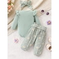 thumbnail image 3 of Suealasg Baby Girl Outfit Newborn Girl Spring Fall 4Pcs Clothes 3 6 12 18 24 Months Infant Girl Long Sleeve Ribbed Romper Daisy Print Pants Belt Headband Sets, 3 of 6