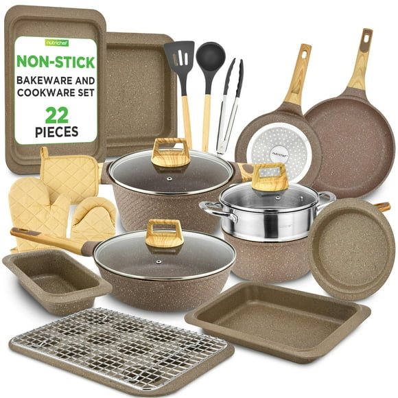 Juego de utensilios de cocina NutriChef, 22 piezas, cerámica antiadherente, color negro