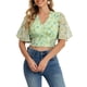 thumbnail image 1 of INSPIRAR CHIC Blusas Cortas de Manga Corta con Cuello en V de Verano con Estampado Floral XL Verde, 1 of 6