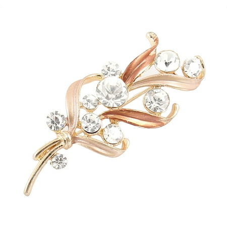 Leaf Shaped Rhinestone - Unique Bargains Women Dress Ornament Rhinestone Leaf Branch Shaped Pin Brooch Light Brown
