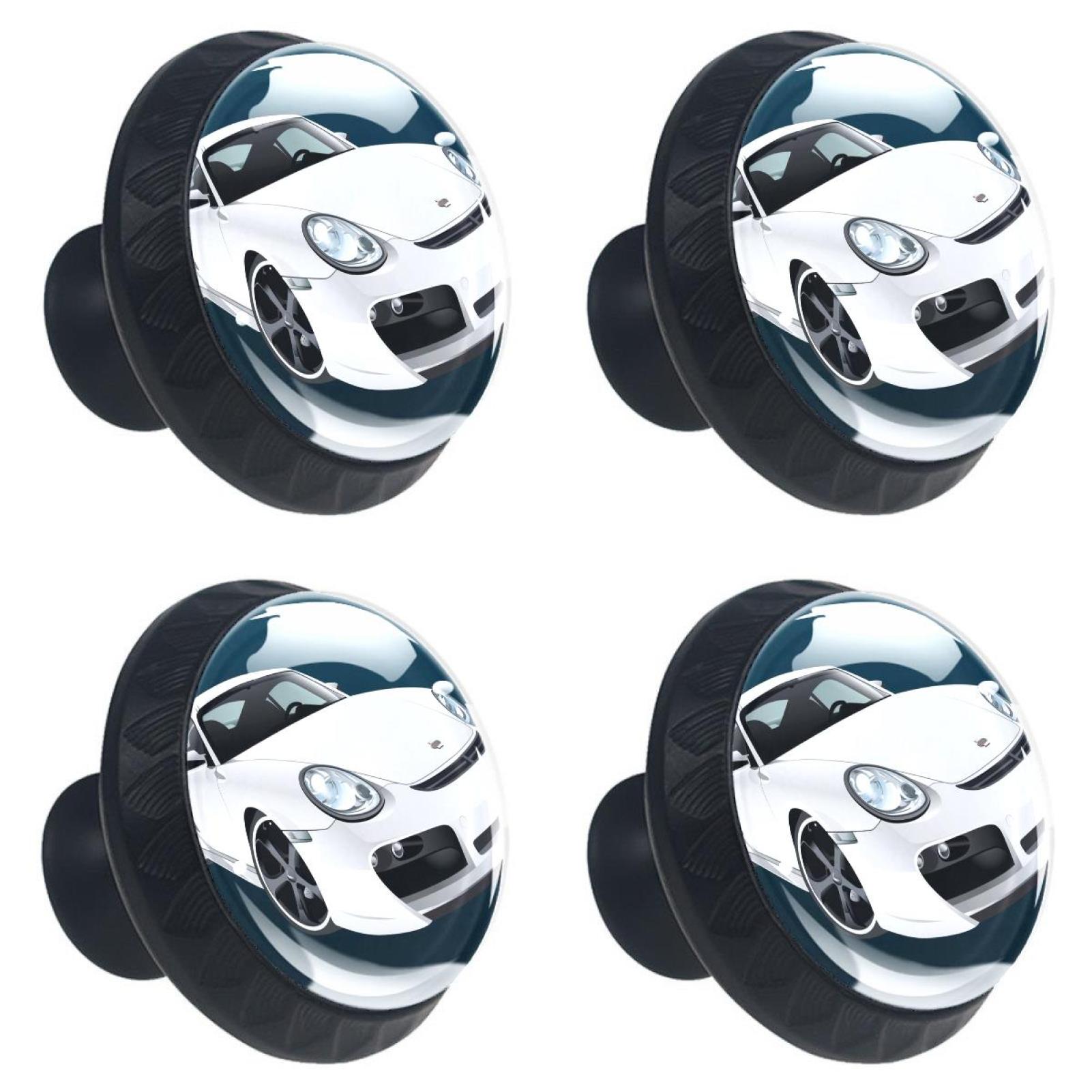 Ownta White Car Black Round Glass Drawer Handles Knobs Pulls With Screws for Kitchen