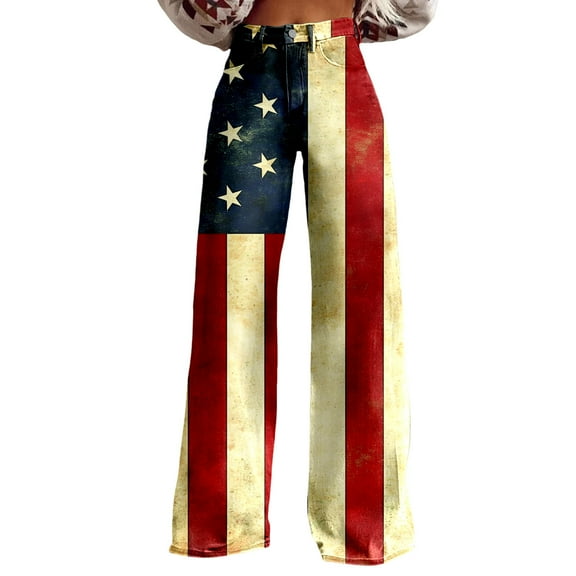 Women's Independence Day Printed High Waisted Straight Leg Casual Pants