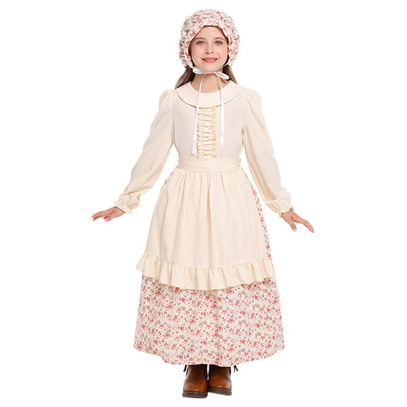 CAIVO Kids Elegant Child Dress Flowy Girls Gown Performance Adventure Whimsical Garden Party With Delicate Lace Embellishments Soft Outfit Sets Long Sleeve O-Neck Holiday Christmas Clothing Sets