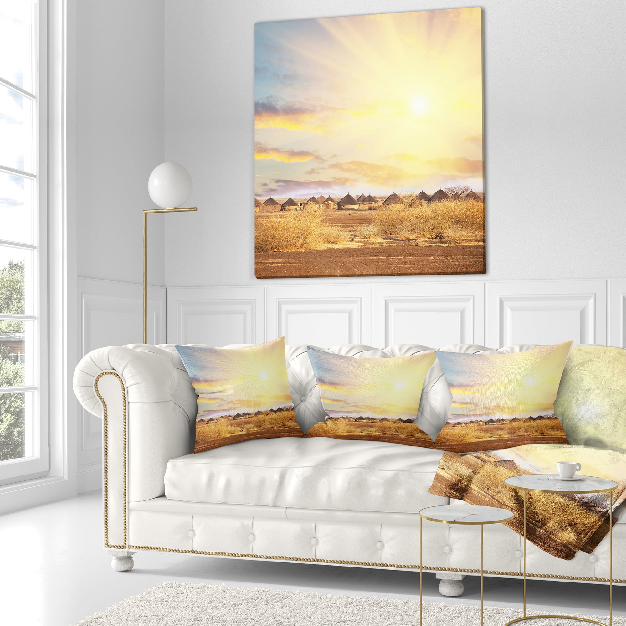 Designart African Huts under Colorful Sky - Landscape Printed Throw Pillow - 18x18