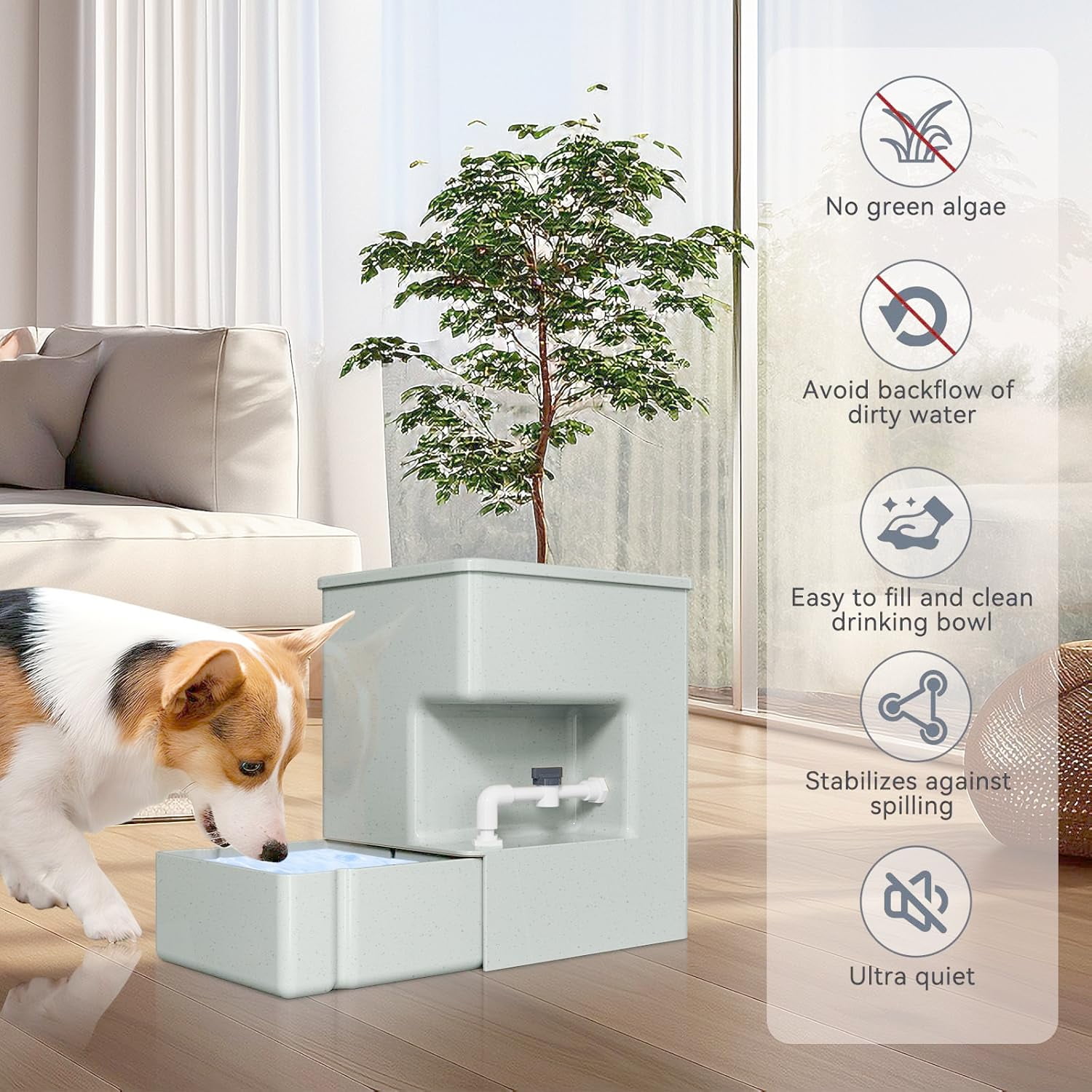 Automatic Pet Water Dispenser 8L Gravity Waterer Ultra Quite Moss-Free Avoid Dirty Water Backflow for Dogs Cats Easy Top Fill Water Feeder Pets Water Bowls 2.11 Gallon (Tank and Bowl)